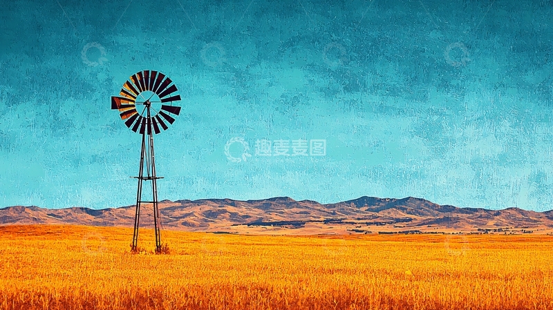 高清大图下载【趣麦麦图】田野里孤独的风车