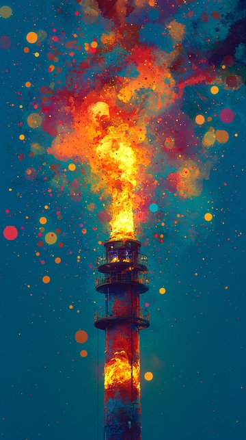 燃烧的火焰从烟囱中升起