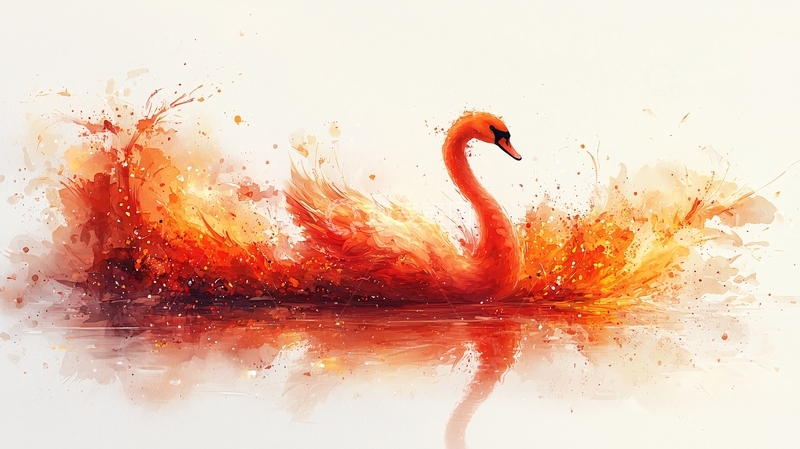 高清大图下载【趣麦麦图】火焰般的天鹅水彩画