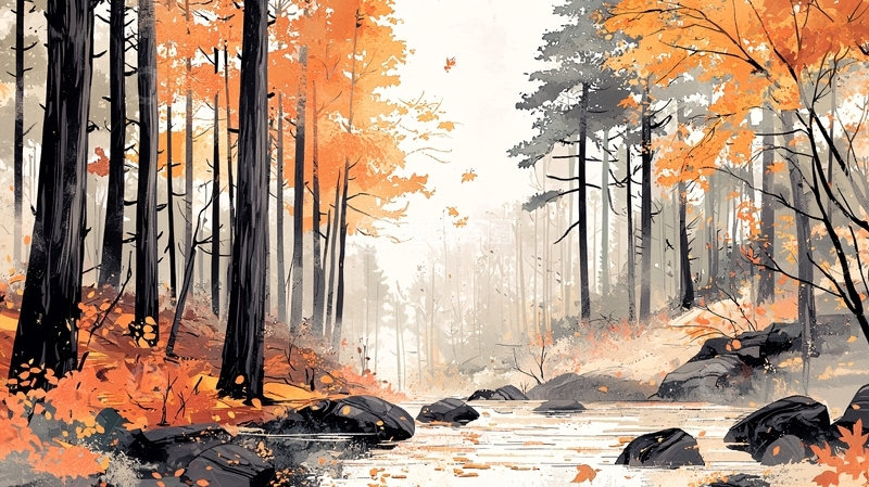 高清大图下载【趣麦麦图】秋季森林溪流