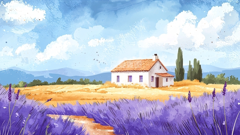 高清大图下载【趣麦麦图】田园风光水彩画