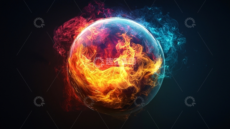 高清大图下载【趣麦麦图】红蓝火焰缠绕的球体