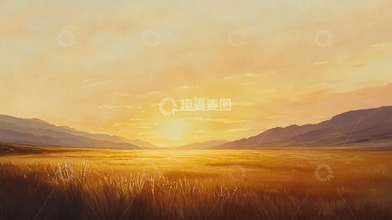 高清大图下载【趣麦麦图】金色麦田日落景色