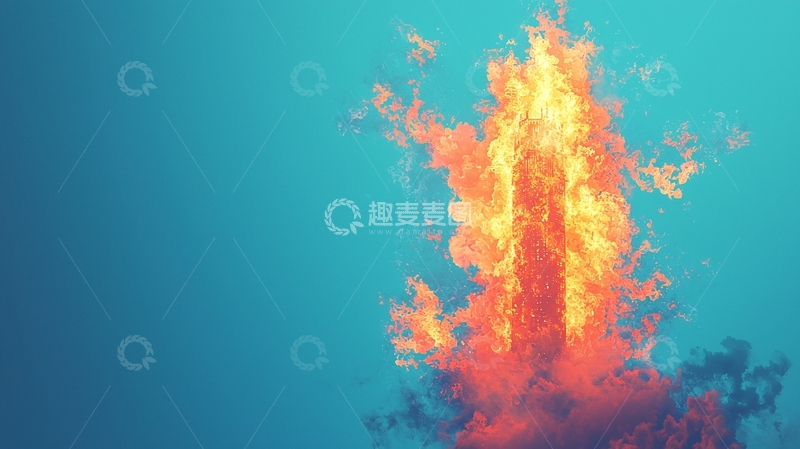 高清大图下载【趣麦麦图】火焰在蓝色背景上燃烧