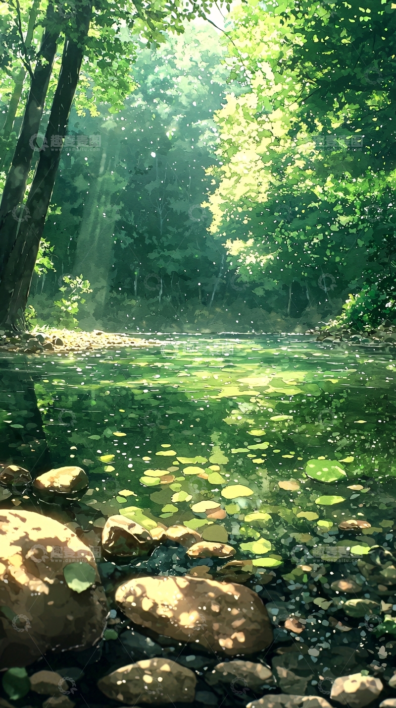 高清大图下载【趣麦麦图】阳光森林溪流