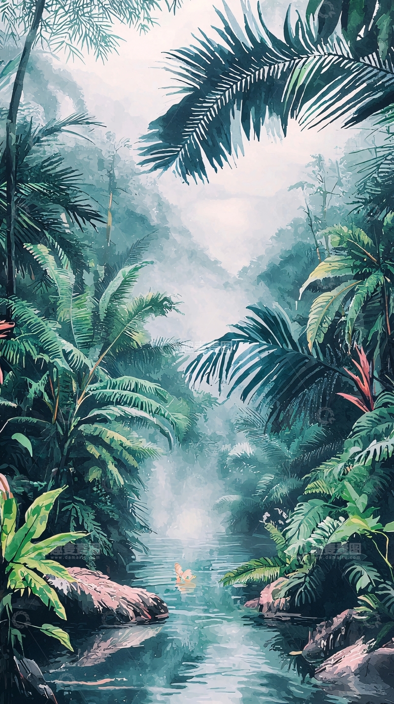 高清大图下载【趣麦麦图】热带雨林溪流