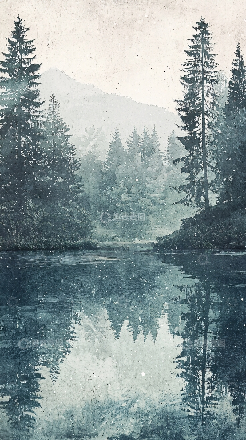 高清大图下载【趣麦麦图】静谧森林湖泊倒影