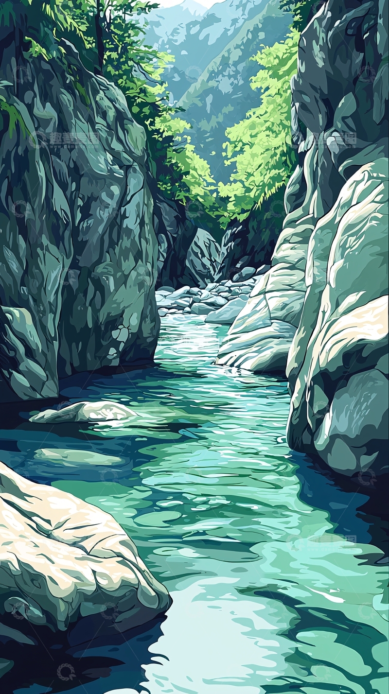 高清大图下载【趣麦麦图】峡谷溪流清澈见底