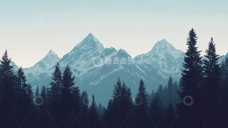 高清大图下载【趣麦麦图】雪山森林剪影