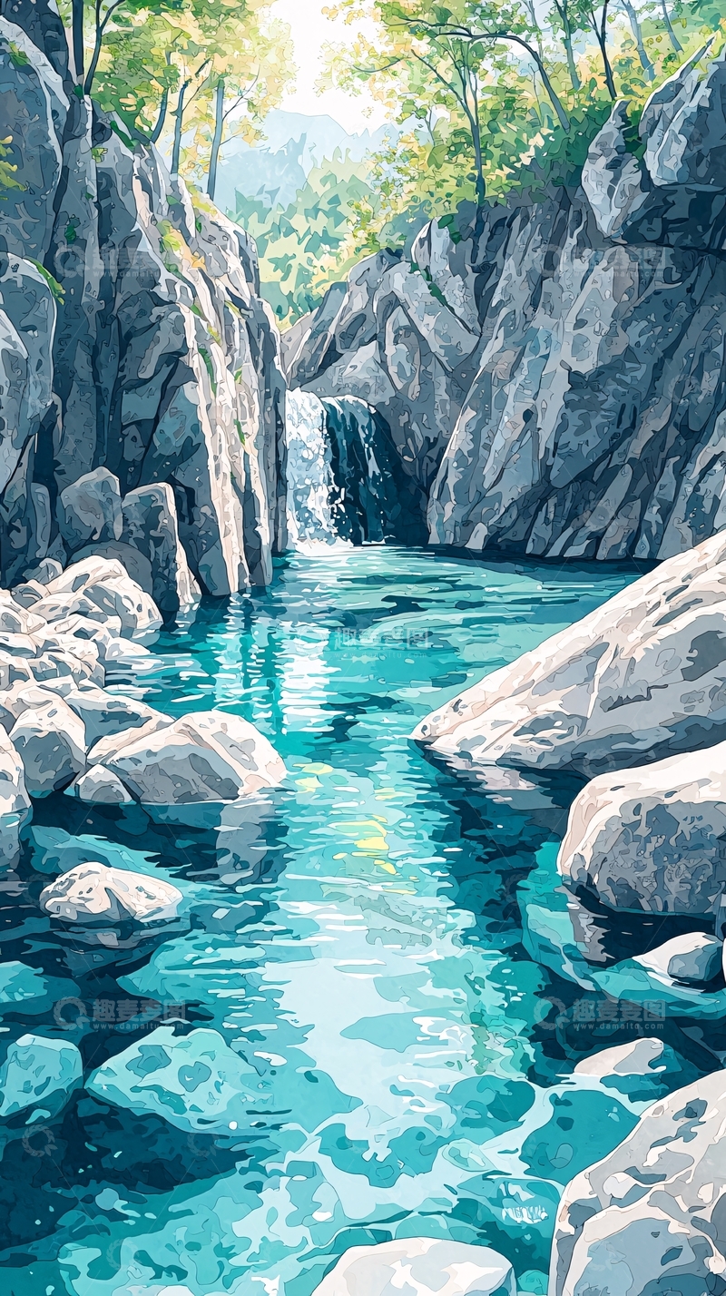 高清大图下载【趣麦麦图】峡谷溪流清澈碧绿
