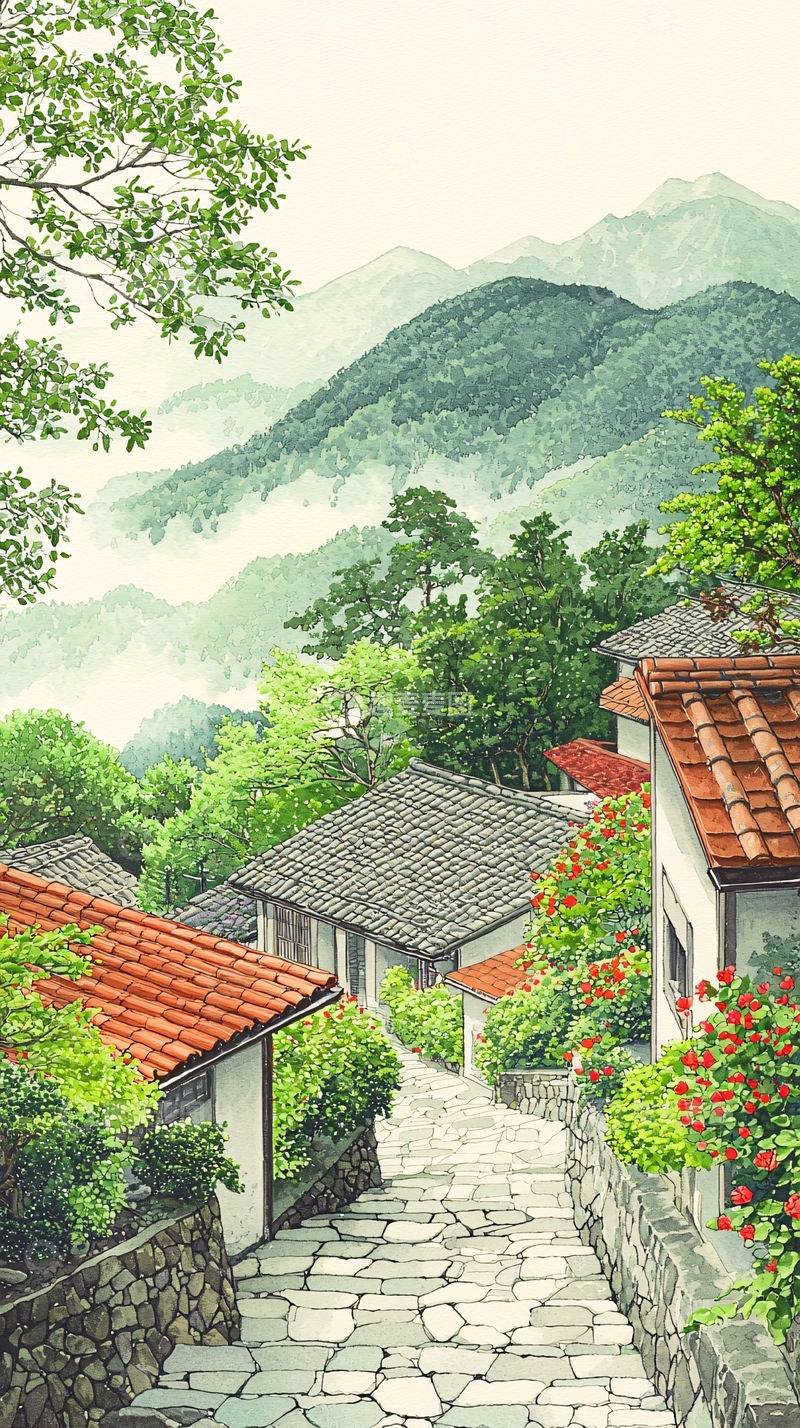 高清大图下载【趣麦麦图】山间小镇