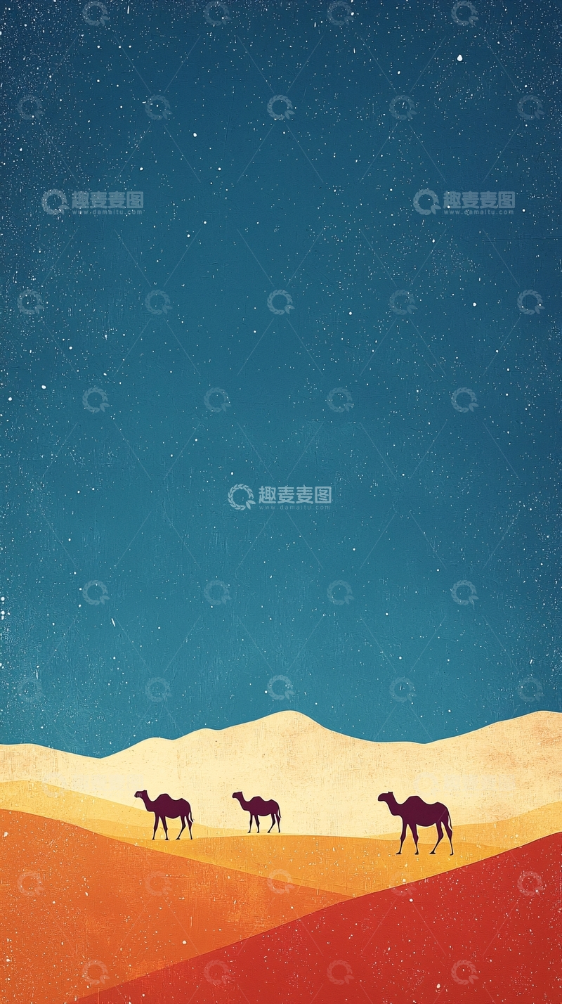 高清大图下载【趣麦麦图】沙漠骆驼剪影