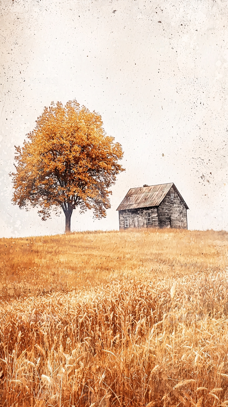 高清大图下载【趣麦麦图】秋日田野小屋树木