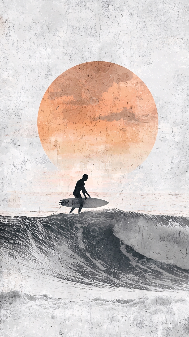 高清大图下载【趣麦麦图】冲浪者日出剪影