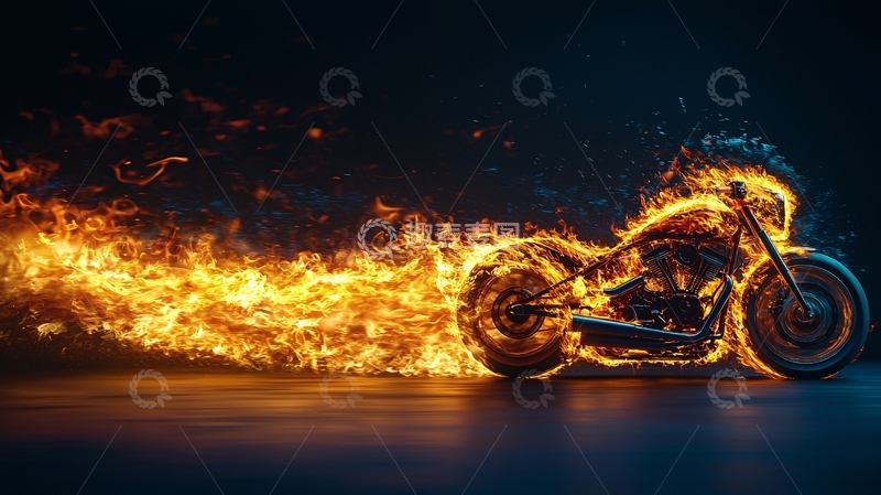 高清大图下载【趣麦麦图】燃烧的摩托车