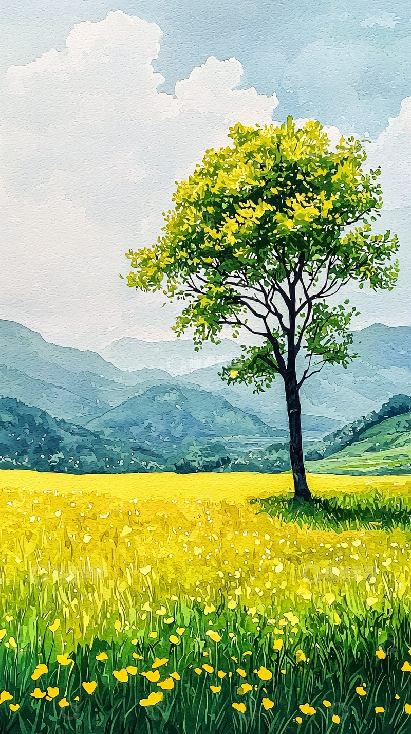 高清大图下载【趣麦麦图】黄绿色调田园风景画