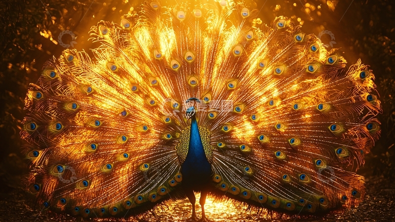 高清大图下载【趣麦麦图】金色孔雀开屏特写
