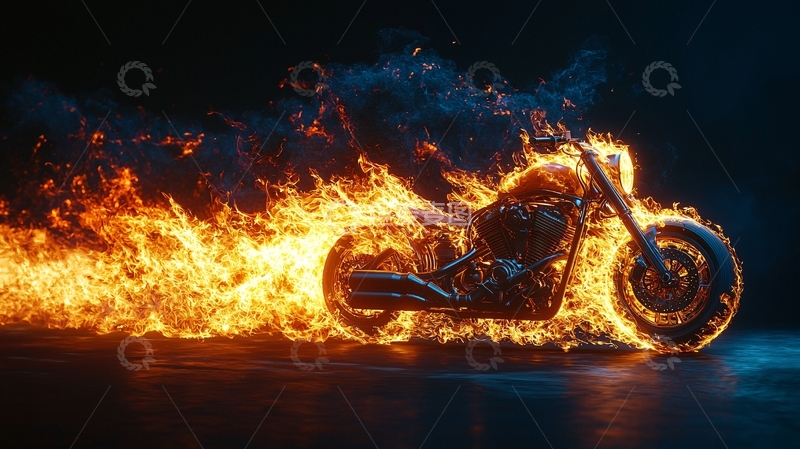 高清大图下载【趣麦麦图】燃烧的摩托车