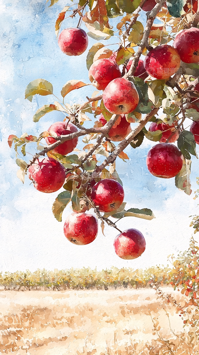 高清大图下载【趣麦麦图】水彩苹果树