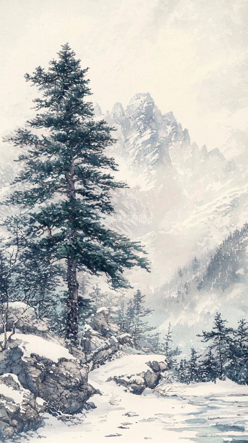 高清大图下载【趣麦麦图】冬季雪景山峰松树