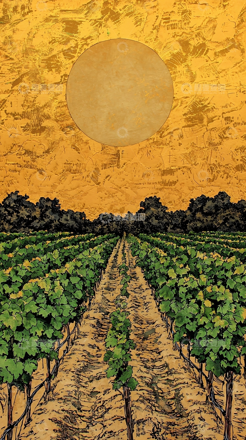高清大图下载【趣麦麦图】金色夕阳下葡萄园