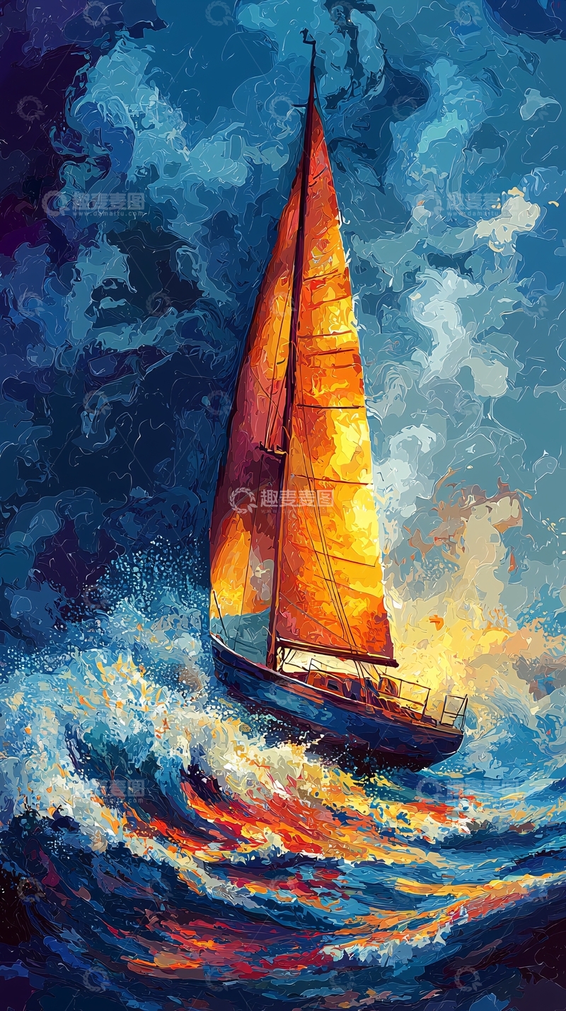高清大图下载【趣麦麦图】风暴中航行的帆船
