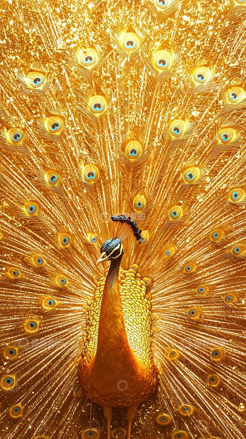 高清大图下载【趣麦麦图】金色孔雀开屏