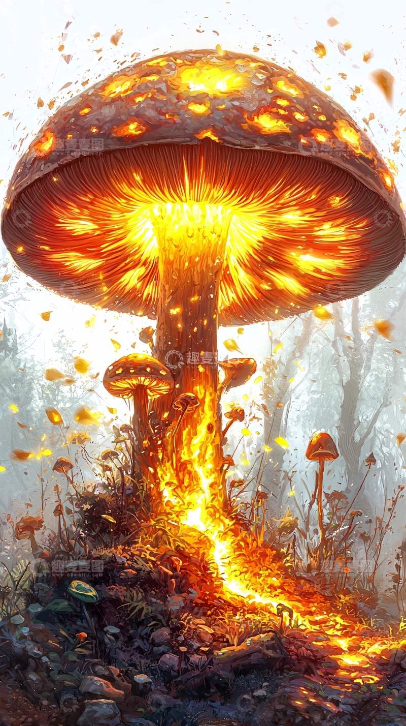 高清大图下载【趣麦麦图】发光蘑菇在森林中