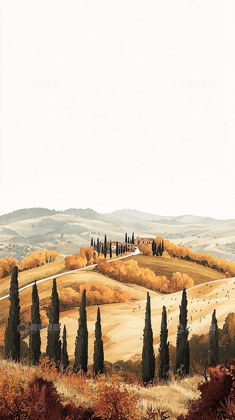 高清大图下载【趣麦麦图】秋日托斯卡纳乡村风景