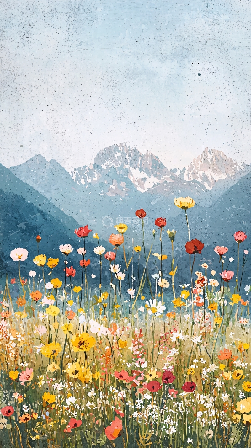 高清大图下载【趣麦麦图】山峦花海风景画