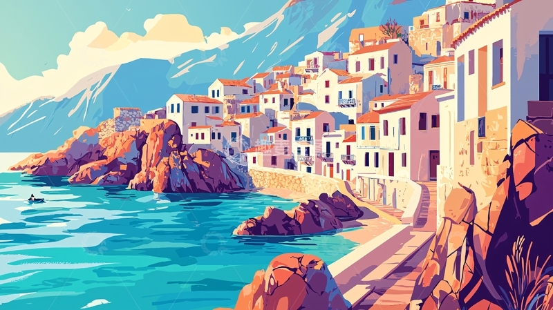 高清大图下载【趣麦麦图】阳光海边小镇