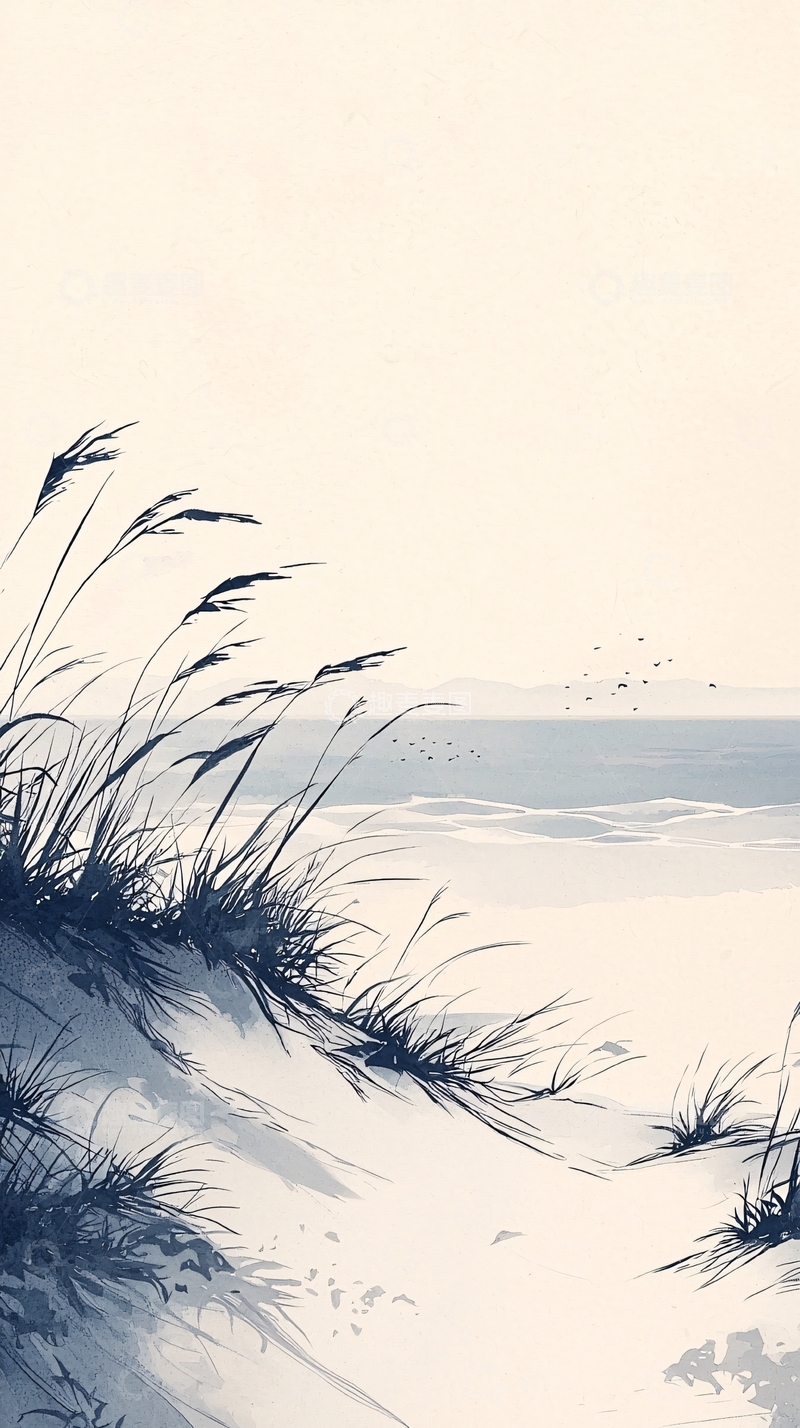 高清大图下载【趣麦麦图】沙滩上的芦苇