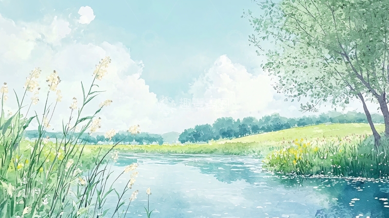 高清大图下载【趣麦麦图】清新淡雅水彩田园风光