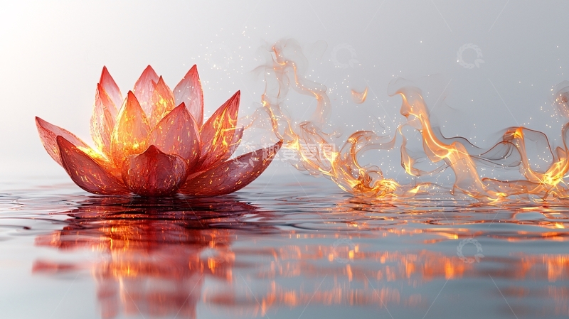 高清大图下载【趣麦麦图】火焰莲花在水面绽放