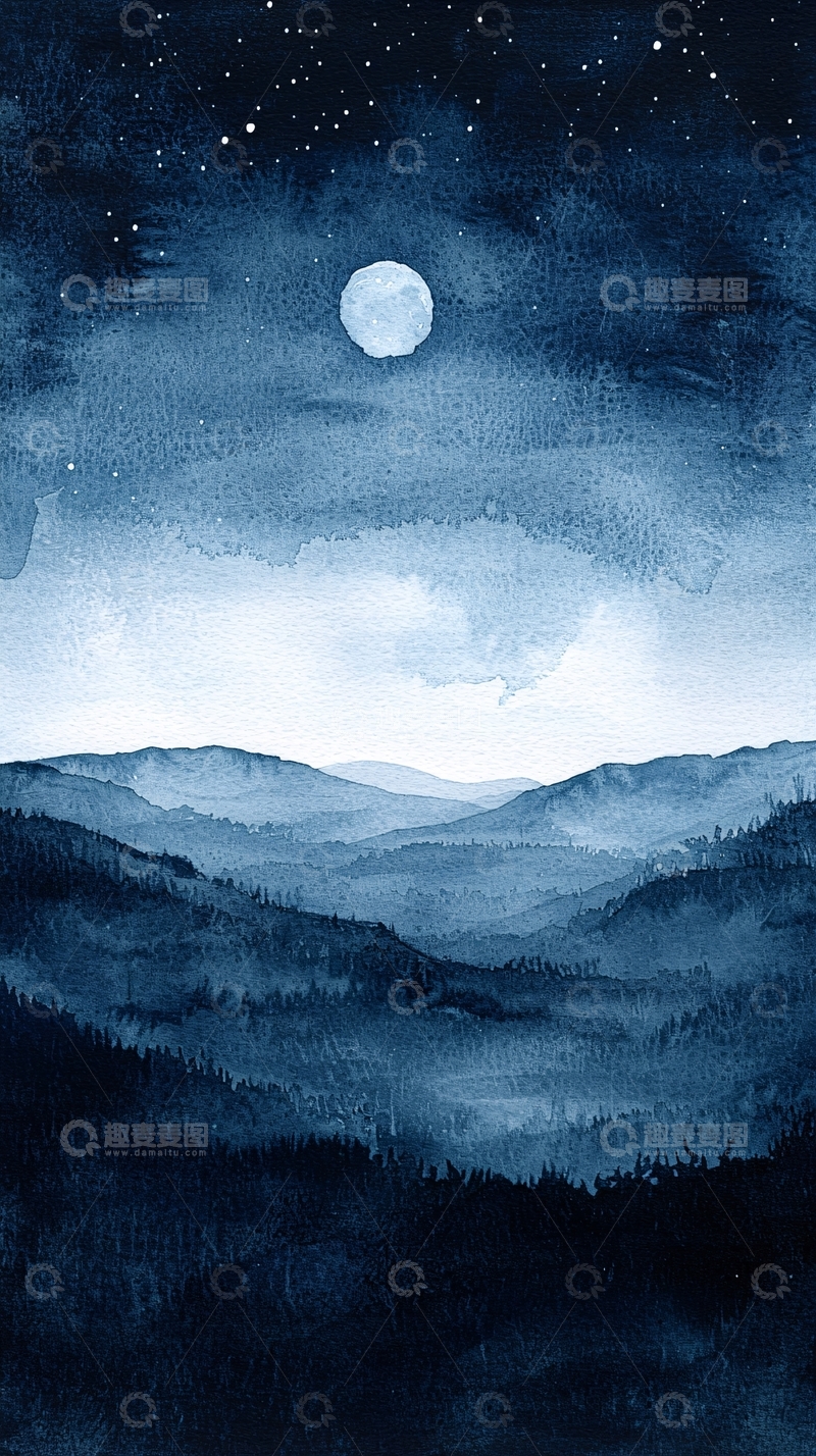 高清大图下载【趣麦麦图】水墨蓝夜