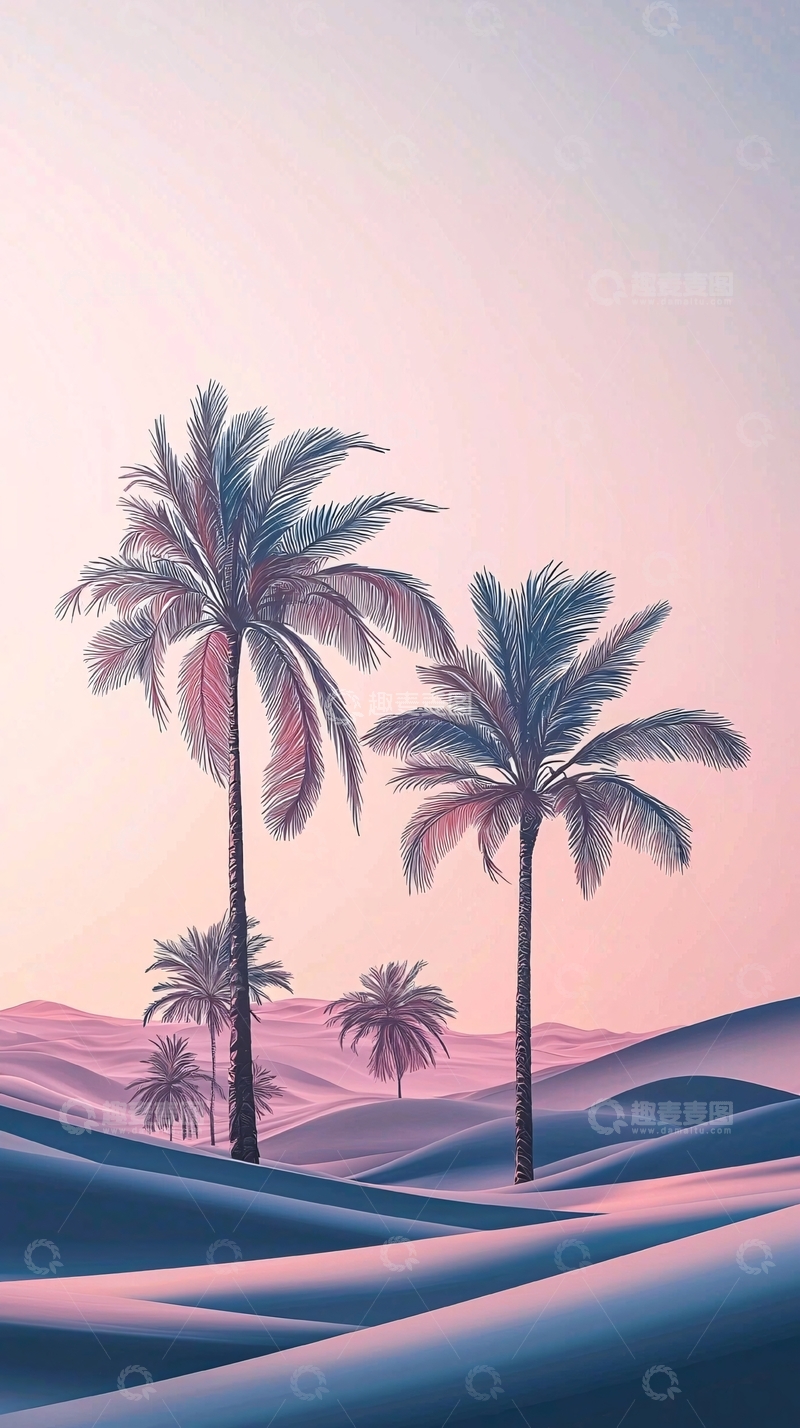 高清大图下载【趣麦麦图】粉色沙漠椰树风景