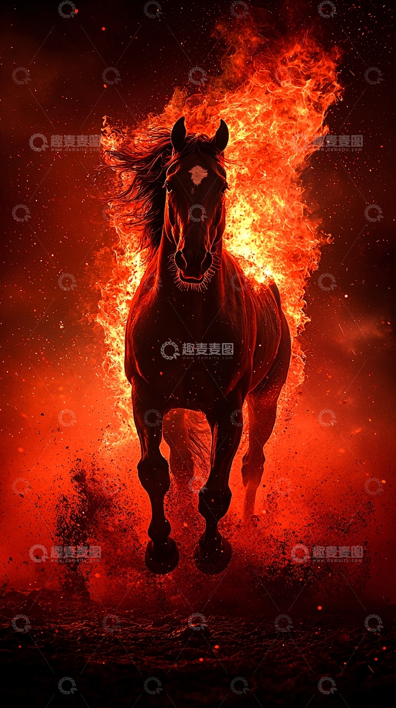 高清大图下载【趣麦麦图】烈焰中奔跑的马