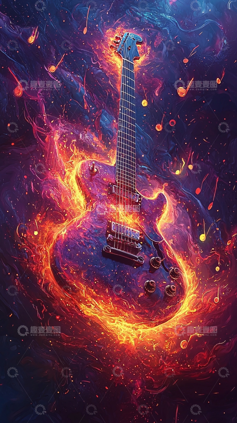 高清大图下载【趣麦麦图】燃烧吉他