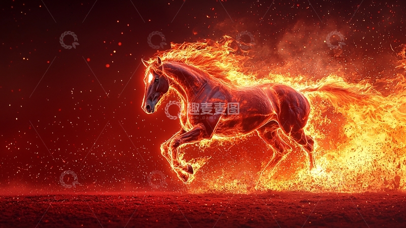 高清大图下载【趣麦麦图】火焰包裹的奔马