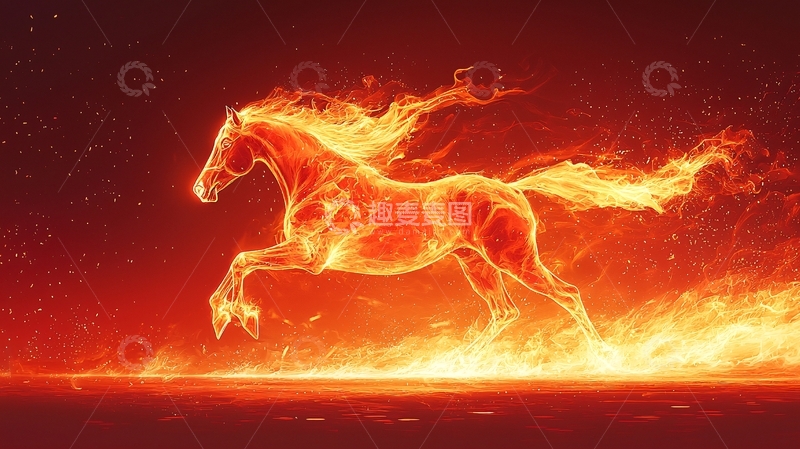 高清大图下载【趣麦麦图】燃烧的火焰骏马奔腾