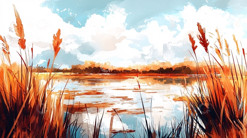 高清大图下载【趣麦麦图】秋日芦苇荡湖边风景