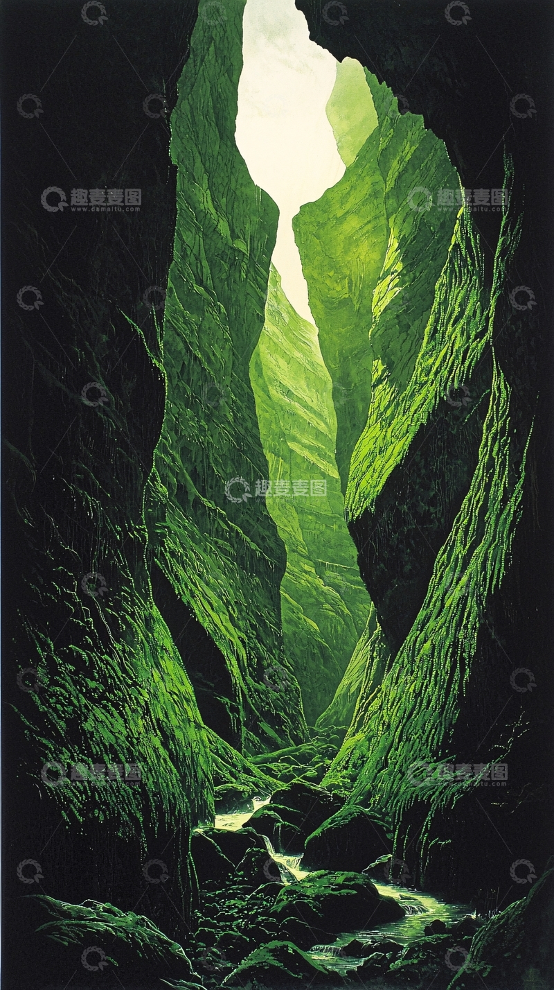 高清大图下载【趣麦麦图】幽深峡谷绿色植物