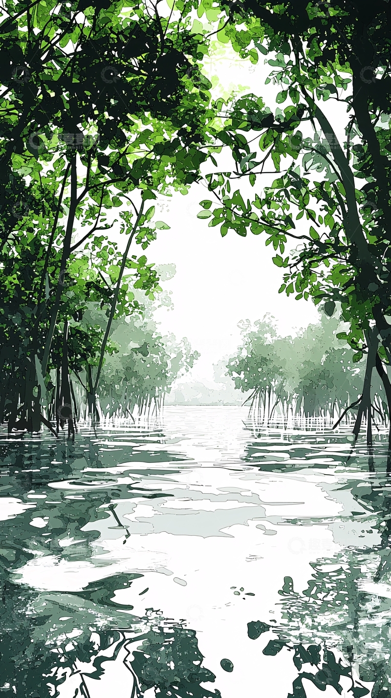 高清大图下载【趣麦麦图】绿树成荫的水上通道