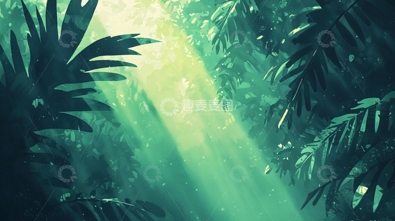 高清大图下载【趣麦麦图】阳光透过树叶照进丛林
