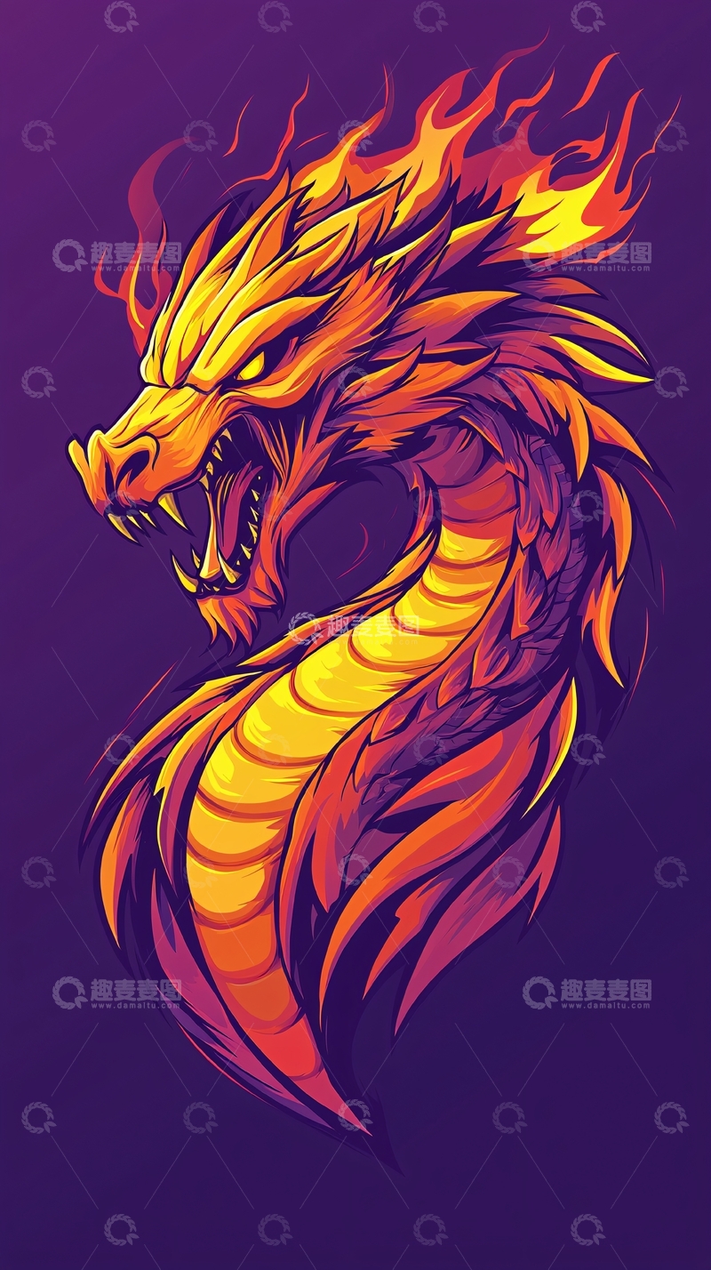 高清大图下载【趣麦麦图】火焰缠绕的龙头像