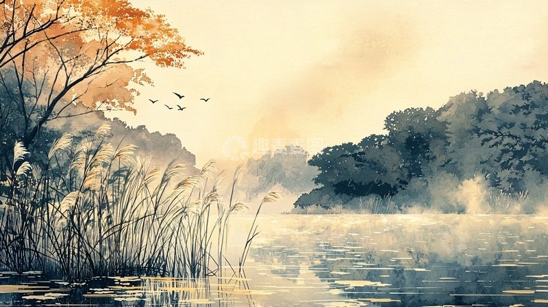 高清大图下载【趣麦麦图】清晨薄雾湖边树林