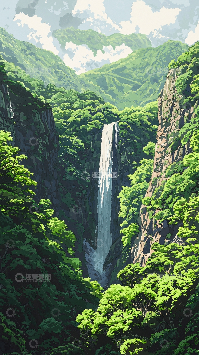 高清大图下载【趣麦麦图】山谷瀑布