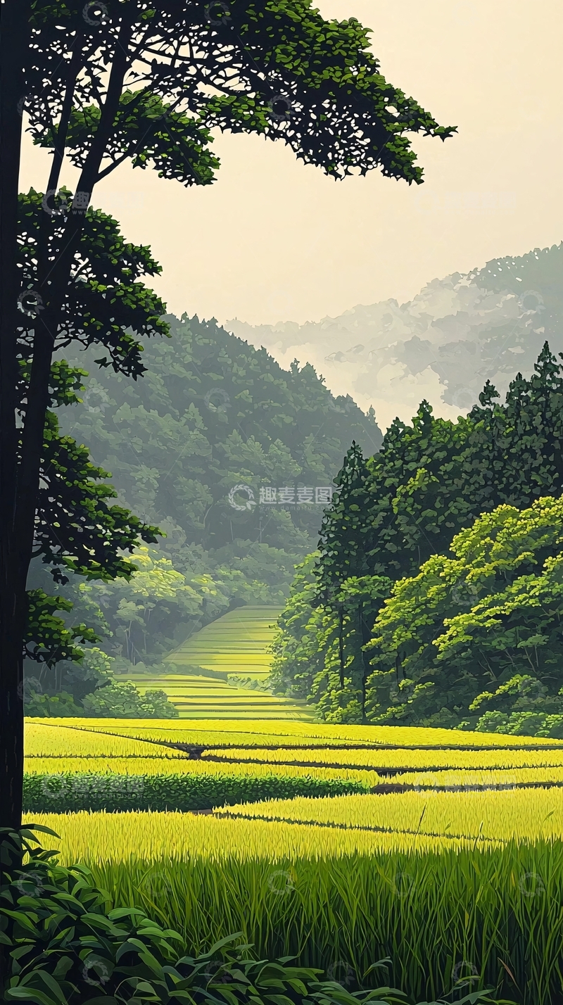 高清大图下载【趣麦麦图】绿色田野山谷景色