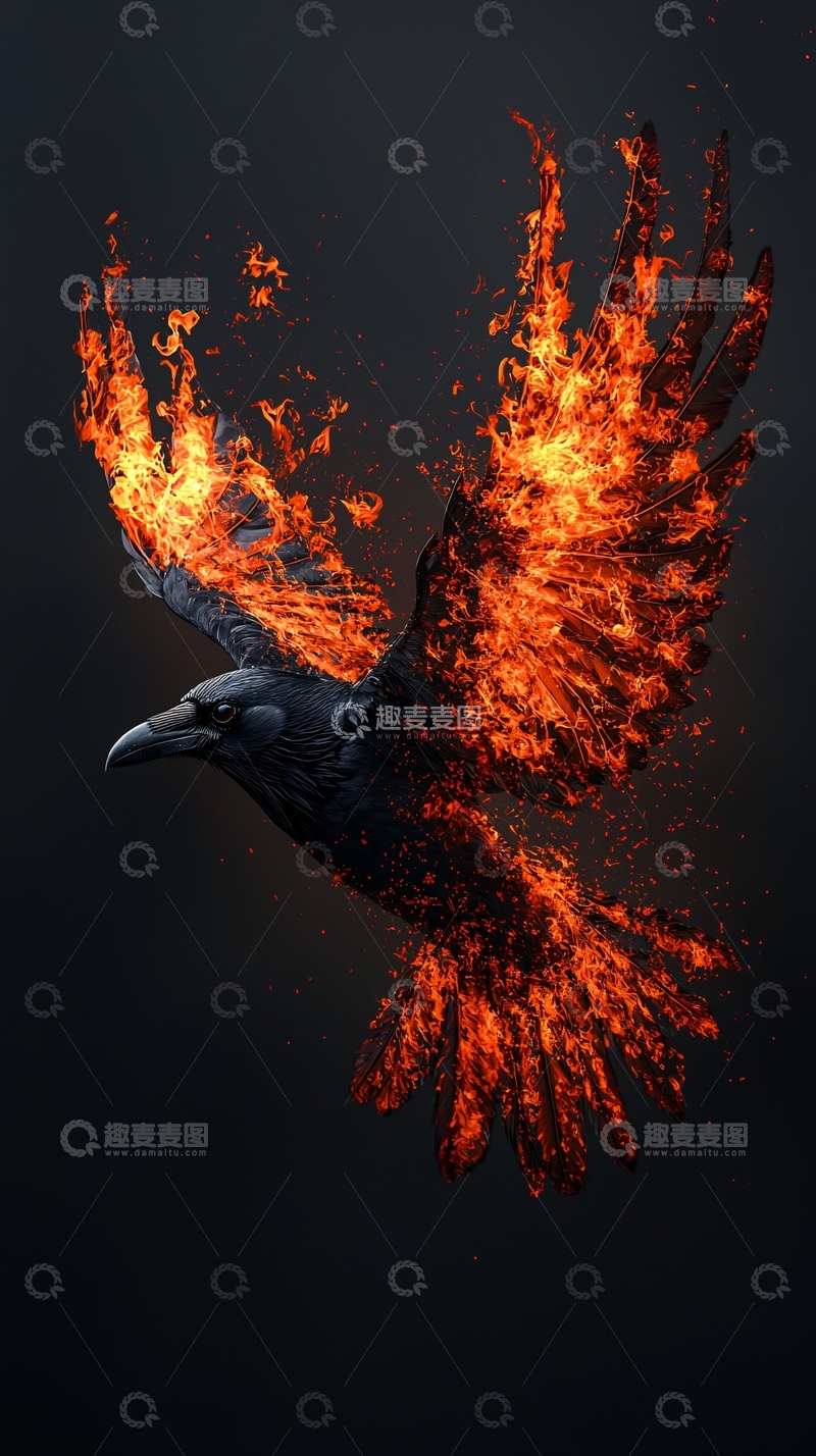 高清大图下载【趣麦麦图】燃烧的乌鸦在黑暗中飞翔
