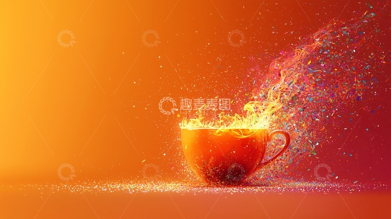 高清大图下载【趣麦麦图】一杯冒着热气的橙色茶水